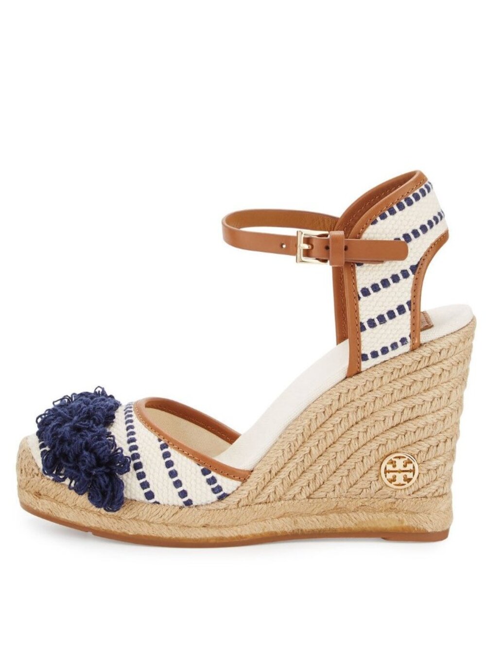 💙 NEW Tory Burch Shaw Navy Striped Wedge Espadrille Sandal 10.5
